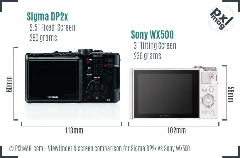 Sigma DP2x vs Sony WX500 Screen and Viewfinder comparison