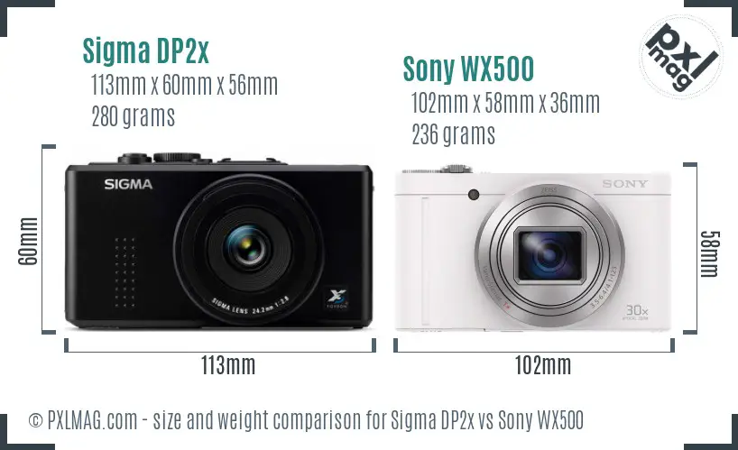 Sigma DP2x vs Sony WX500 size comparison