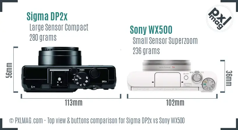 Sigma DP2x vs Sony WX500 top view buttons comparison