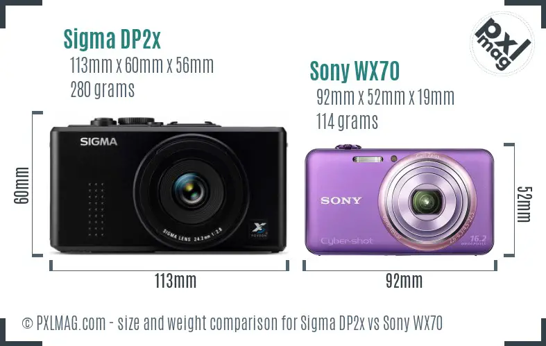 Sigma DP2x vs Sony WX70 size comparison