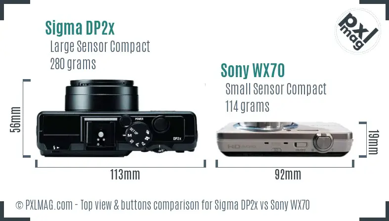 Sigma DP2x vs Sony WX70 top view buttons comparison
