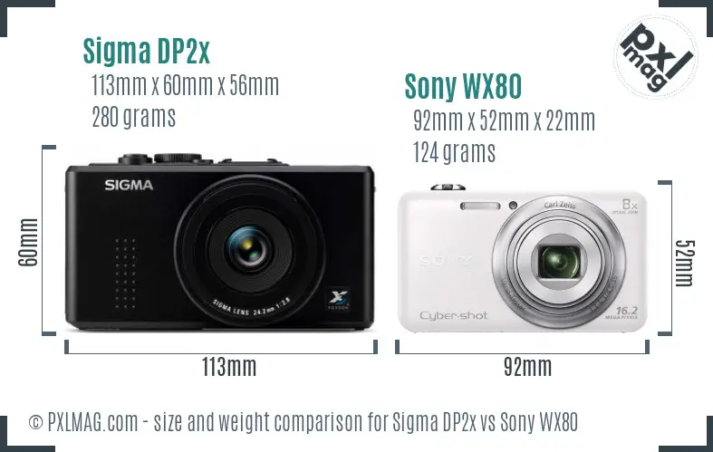 Sigma DP2x vs Sony WX80 size comparison