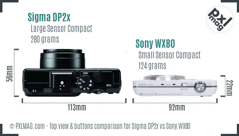 Sigma DP2x vs Sony WX80 top view buttons comparison