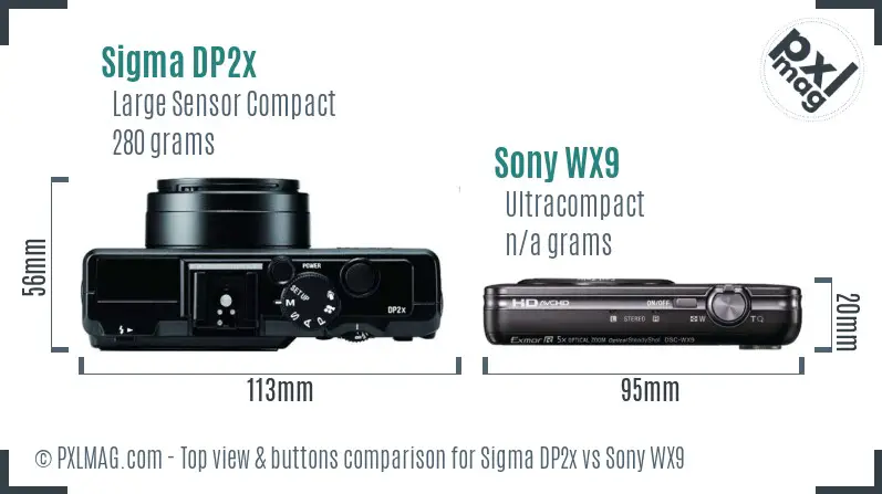 Sigma DP2x vs Sony WX9 top view buttons comparison
