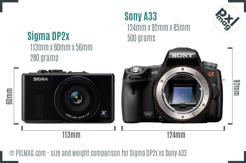 Sigma DP2x vs Sony A33 size comparison