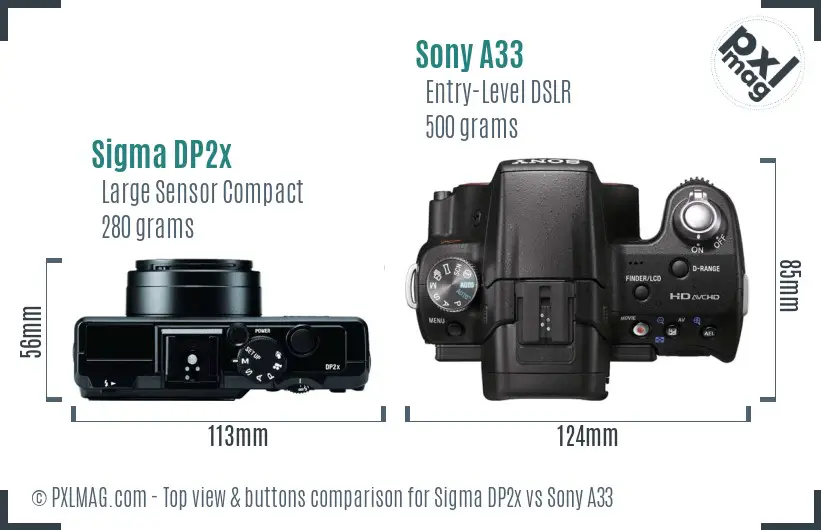 Sigma DP2x vs Sony A33 top view buttons comparison