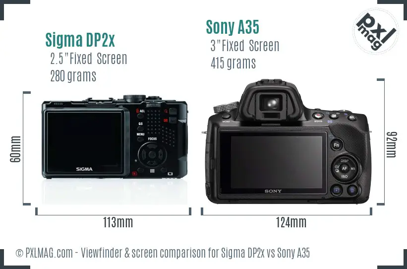 Sigma DP2x vs Sony A35 Screen and Viewfinder comparison