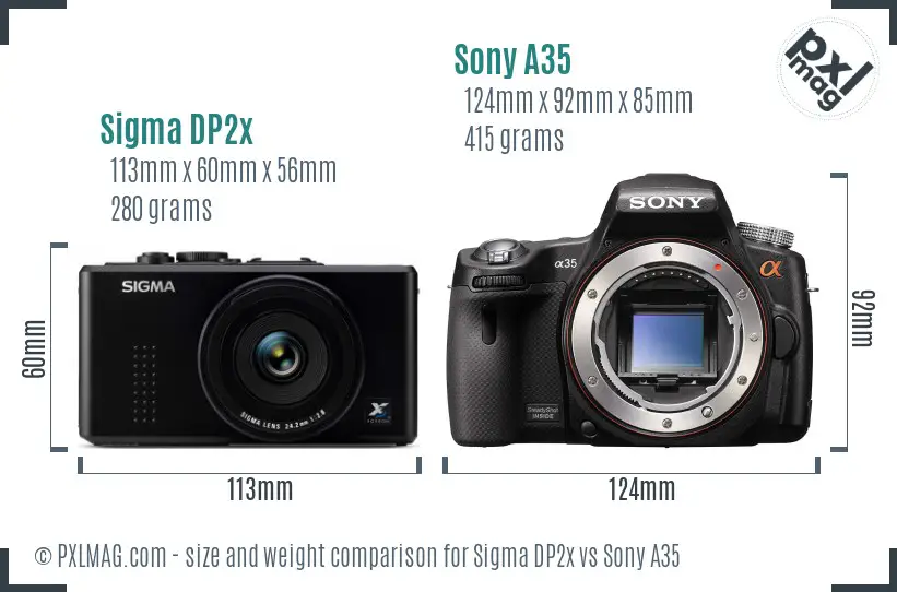Sigma DP2x vs Sony A35 size comparison