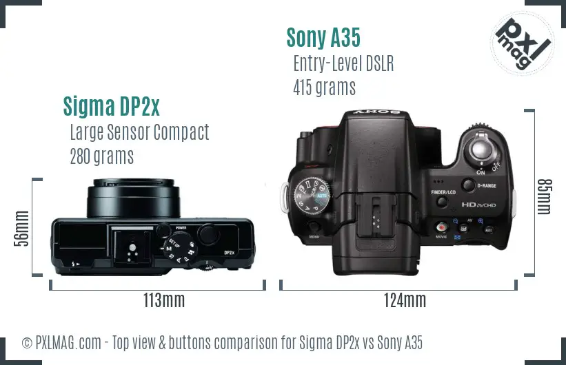 Sigma DP2x vs Sony A35 top view buttons comparison