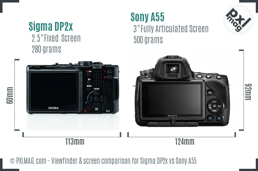 Sigma DP2x vs Sony A55 Screen and Viewfinder comparison