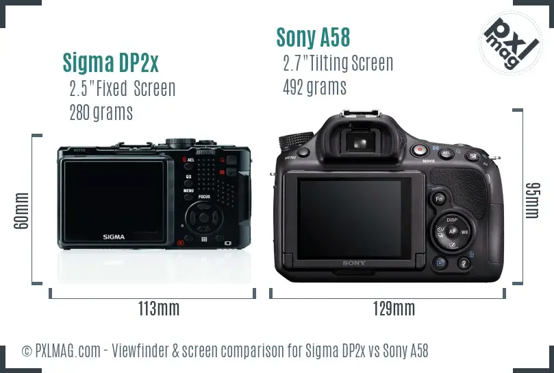 Sigma DP2x vs Sony A58 Screen and Viewfinder comparison