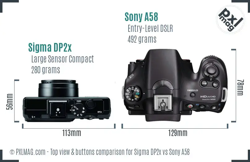 Sigma DP2x vs Sony A58 top view buttons comparison