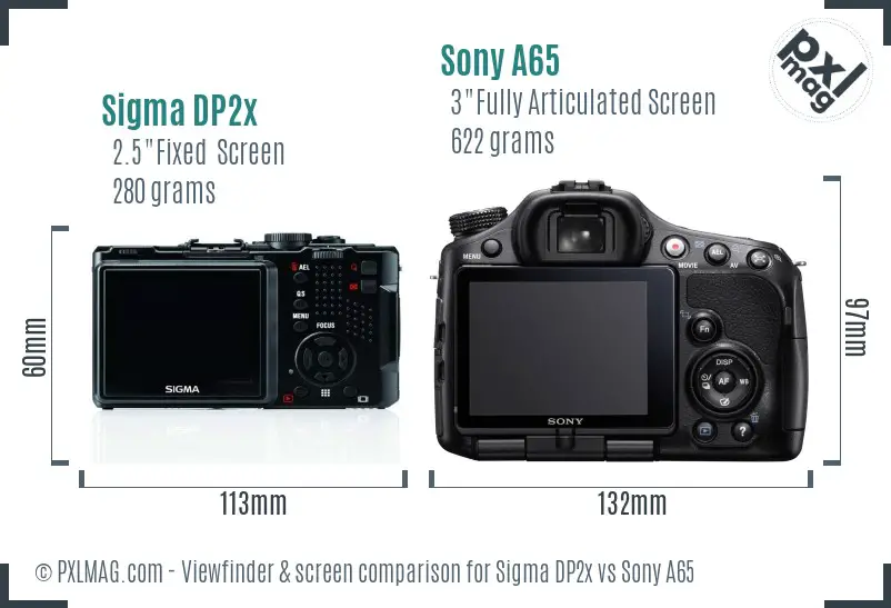 Sigma DP2x vs Sony A65 Screen and Viewfinder comparison