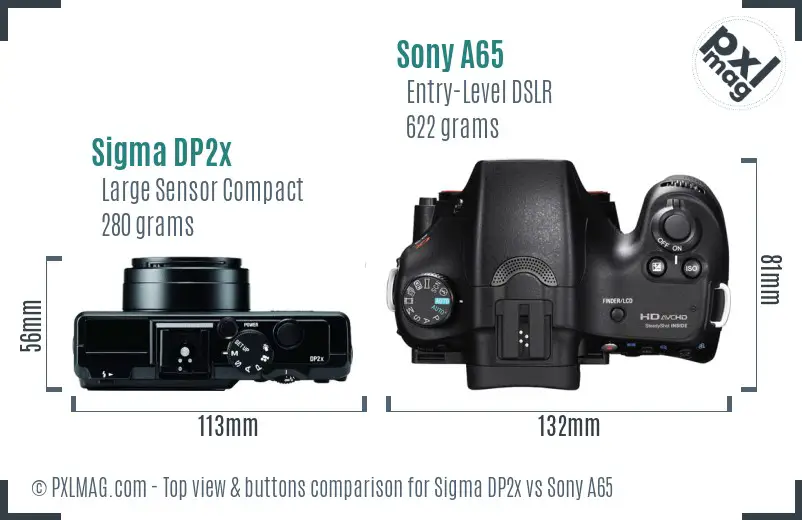 Sigma DP2x vs Sony A65 top view buttons comparison