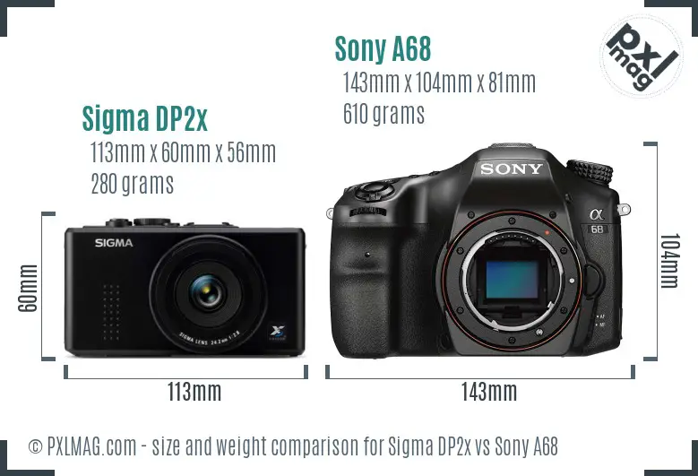 Sigma DP2x vs Sony A68 size comparison