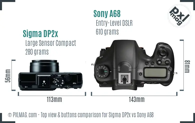 Sigma DP2x vs Sony A68 top view buttons comparison