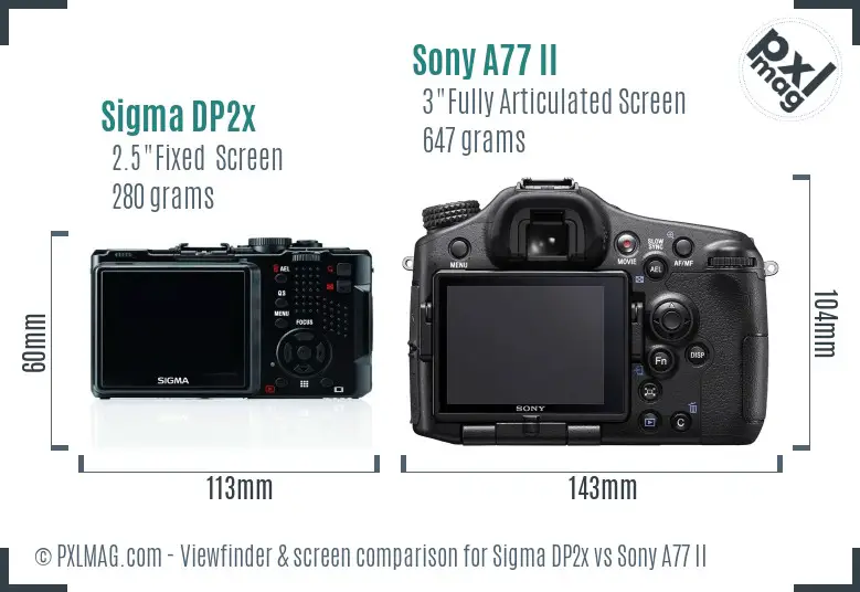 Sigma DP2x vs Sony A77 II Screen and Viewfinder comparison