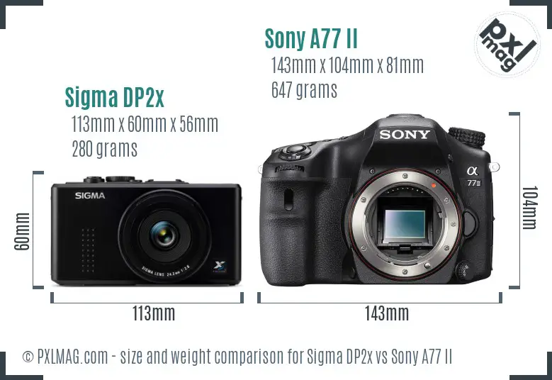 Sigma DP2x vs Sony A77 II size comparison