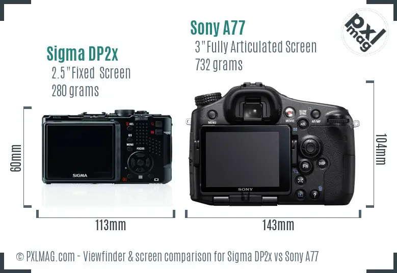 Sigma DP2x vs Sony A77 Screen and Viewfinder comparison