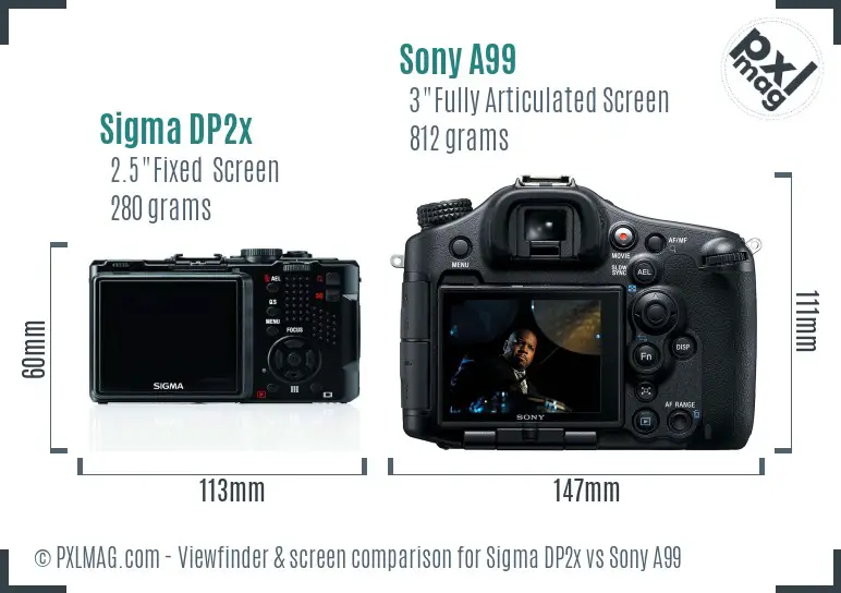 Sigma DP2x vs Sony A99 Screen and Viewfinder comparison