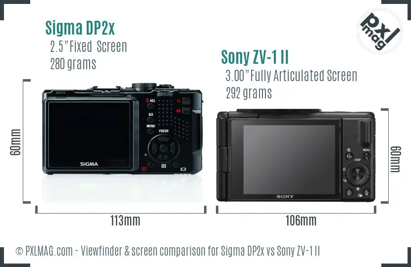 Sigma DP2x vs Sony ZV-1 II Screen and Viewfinder comparison