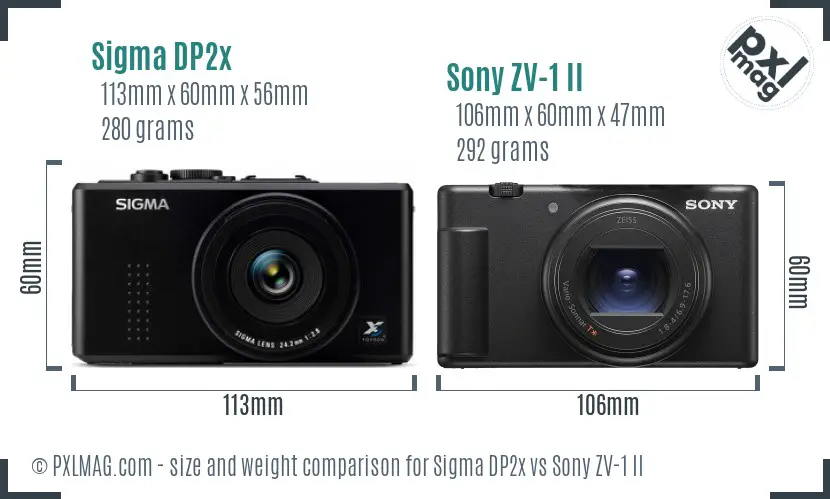 Sigma DP2x vs Sony ZV-1 II size comparison