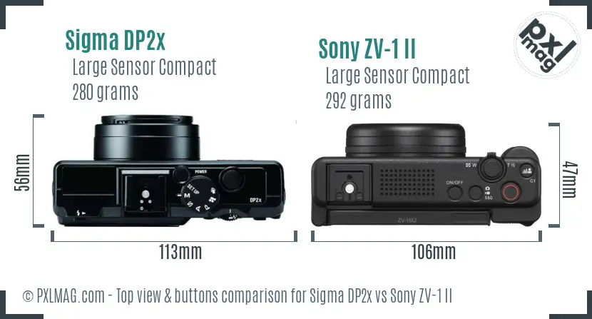 Sigma DP2x vs Sony ZV-1 II top view buttons comparison