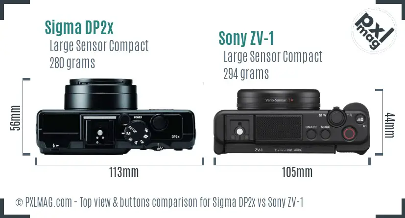 Sigma DP2x vs Sony ZV-1 top view buttons comparison