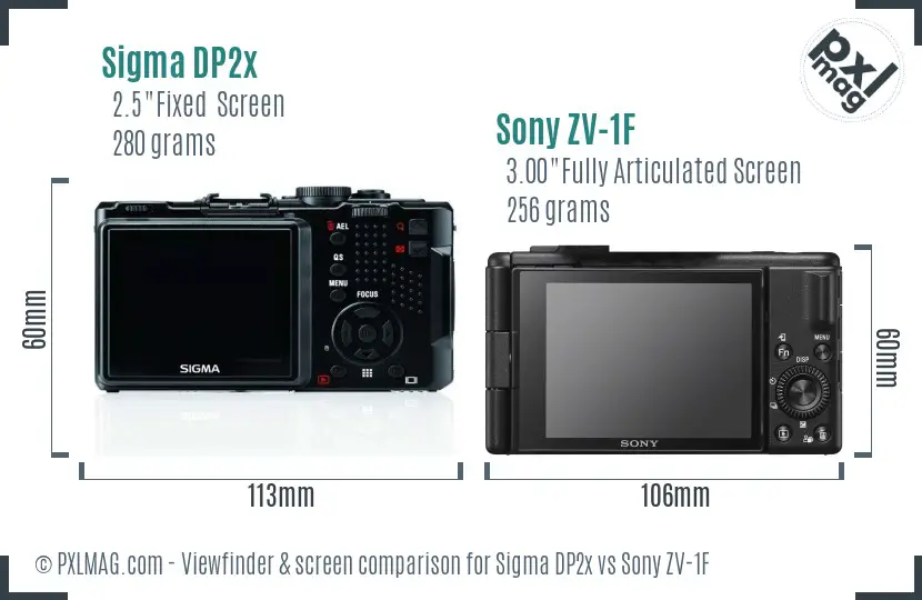 Sigma DP2x vs Sony ZV-1F Screen and Viewfinder comparison