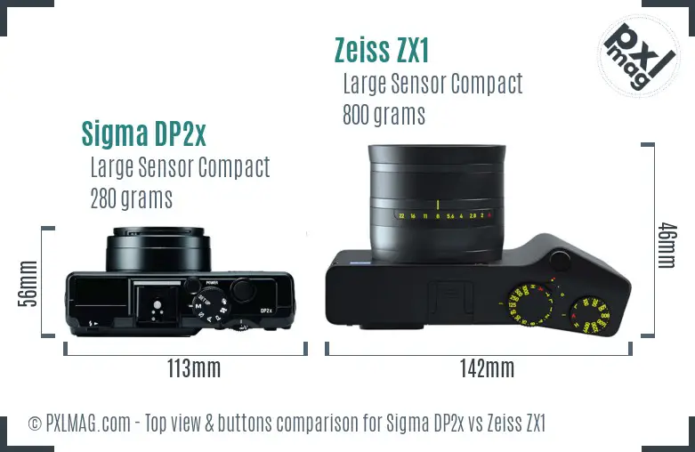 Sigma DP2x vs Zeiss ZX1 top view buttons comparison