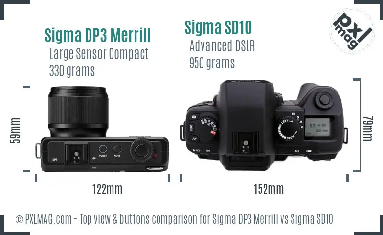 Sigma DP3 Merrill vs Sigma SD10 top view buttons comparison