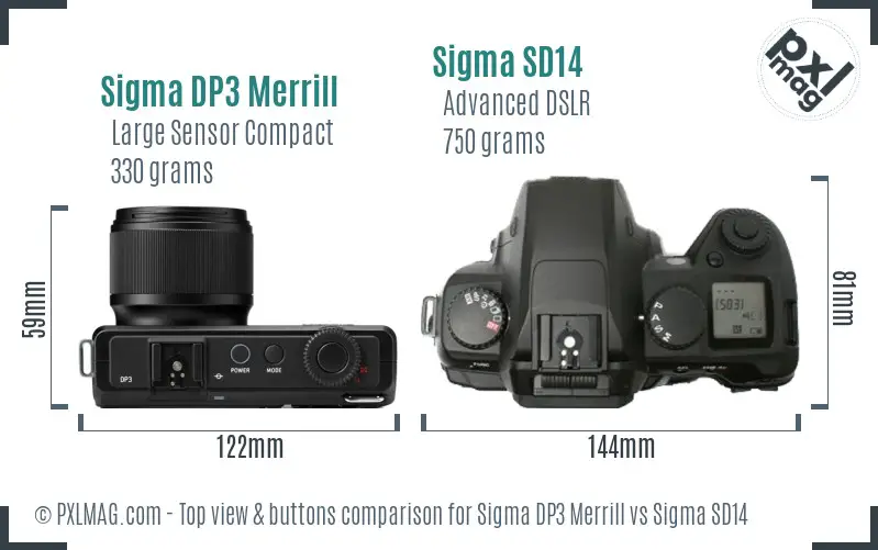 Sigma DP3 Merrill vs Sigma SD14 top view buttons comparison