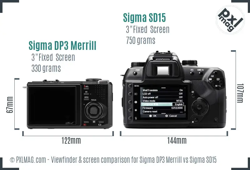 Sigma DP3 Merrill vs Sigma SD15 Screen and Viewfinder comparison