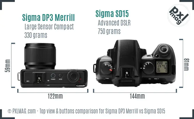 Sigma DP3 Merrill vs Sigma SD15 top view buttons comparison