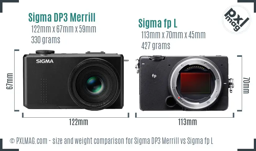 Sigma DP3 Merrill vs Sigma fp L size comparison