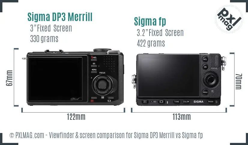 Sigma DP3 Merrill vs Sigma fp Screen and Viewfinder comparison
