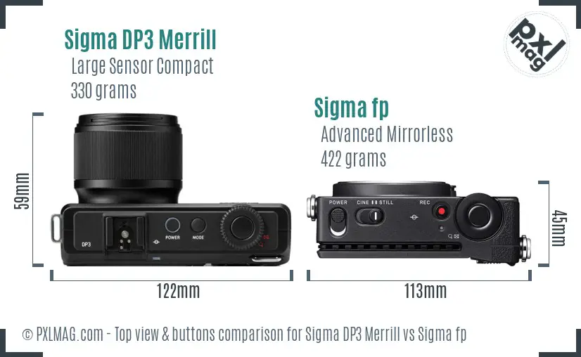 Sigma DP3 Merrill vs Sigma fp top view buttons comparison