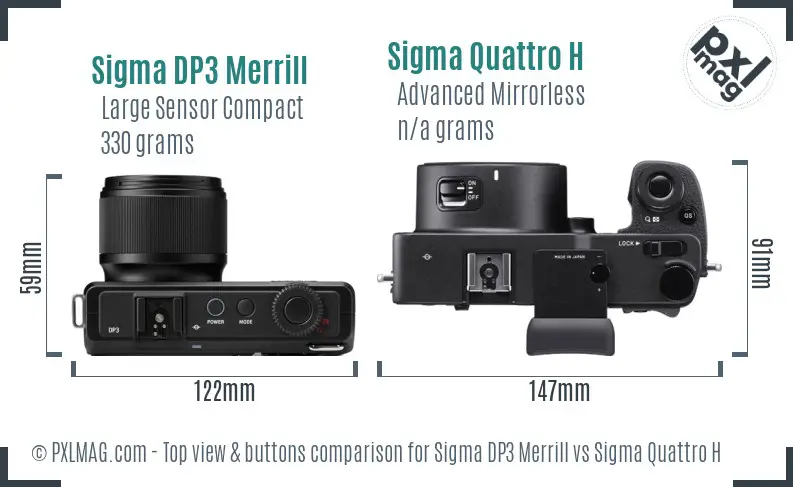 Sigma DP3 Merrill vs Sigma Quattro H top view buttons comparison