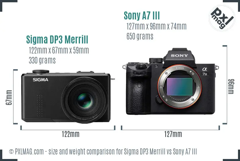 Sigma DP3 Merrill vs Sony A7 III size comparison Sigma DP3 Merrill vs Sony A7 III size comparison