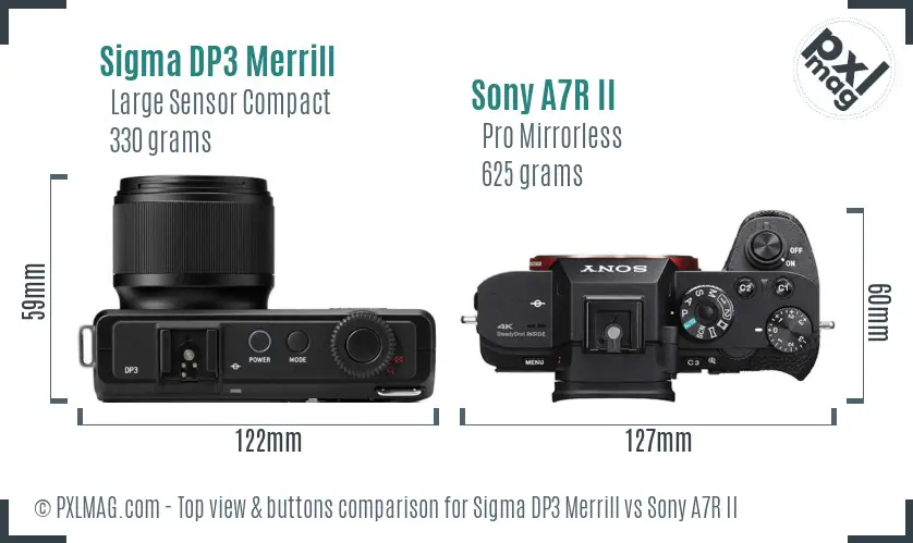 Sigma DP3 Merrill vs Sony A7R II top view buttons comparison