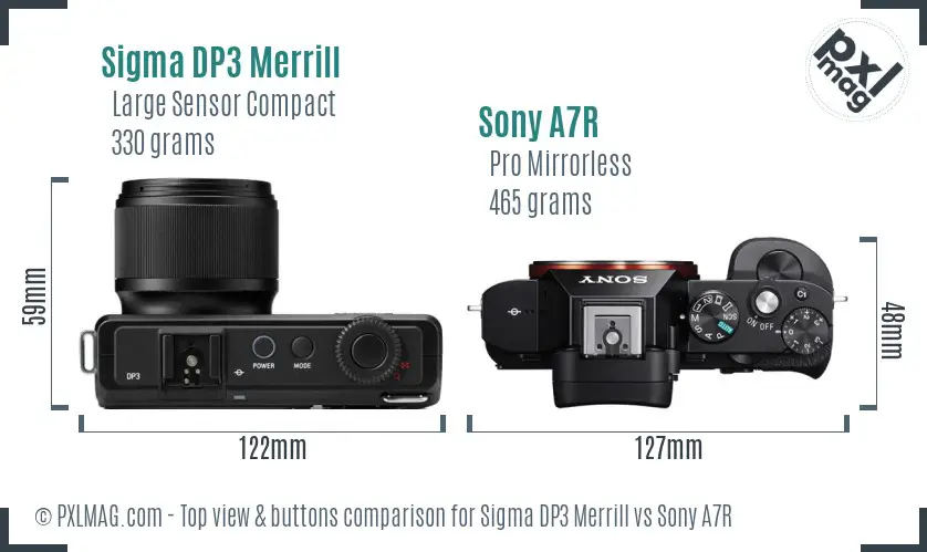 Sigma DP3 Merrill vs Sony A7R top view buttons comparison