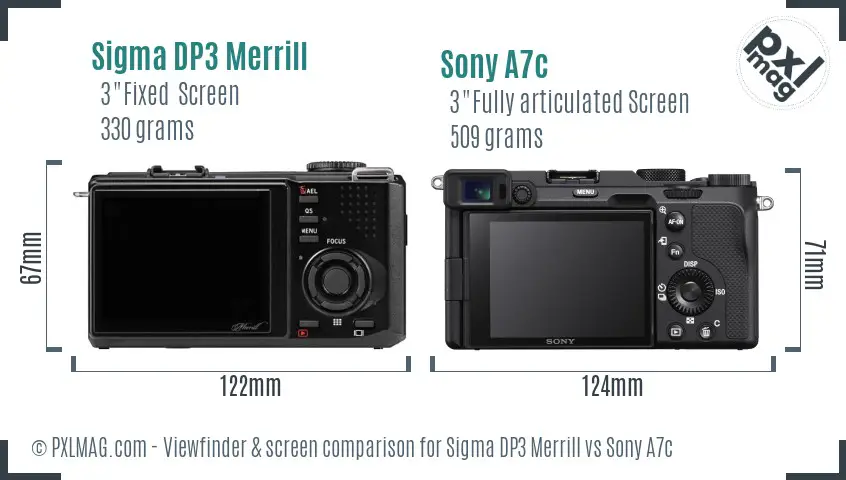Sigma DP3 Merrill vs Sony A7c Screen and Viewfinder comparison