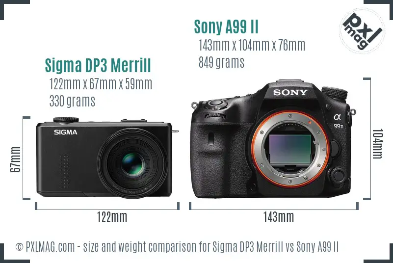 Sigma DP3 Merrill vs Sony A99 II size comparison