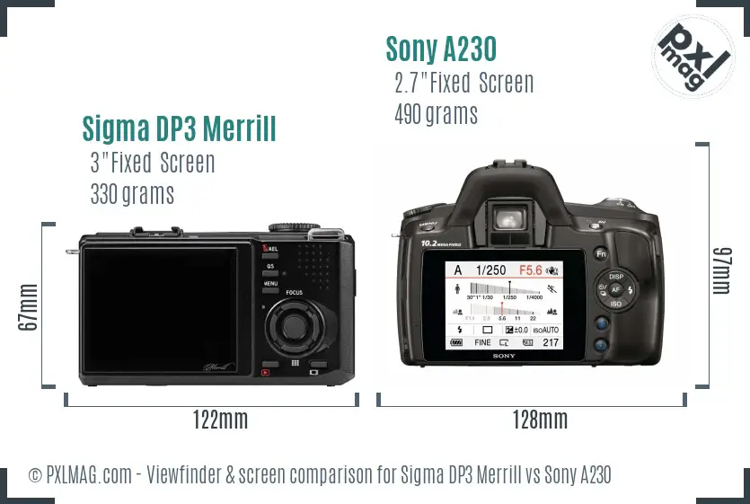 Sigma DP3 Merrill vs Sony A230 Screen and Viewfinder comparison