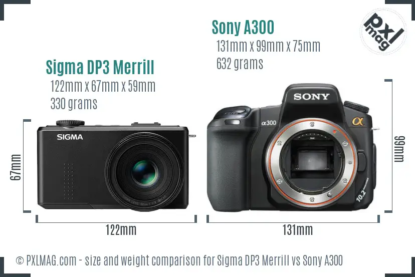 Sigma DP3 Merrill vs Sony A300 size comparison