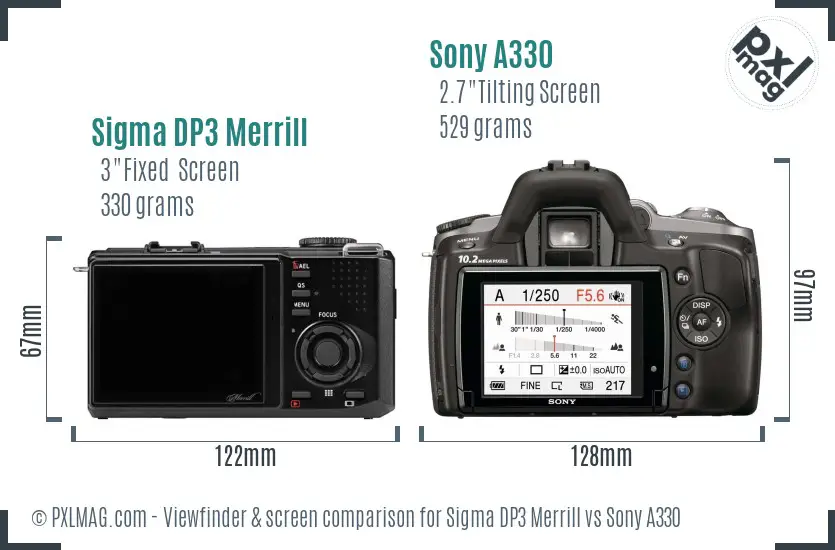 Sigma DP3 Merrill vs Sony A330 Screen and Viewfinder comparison