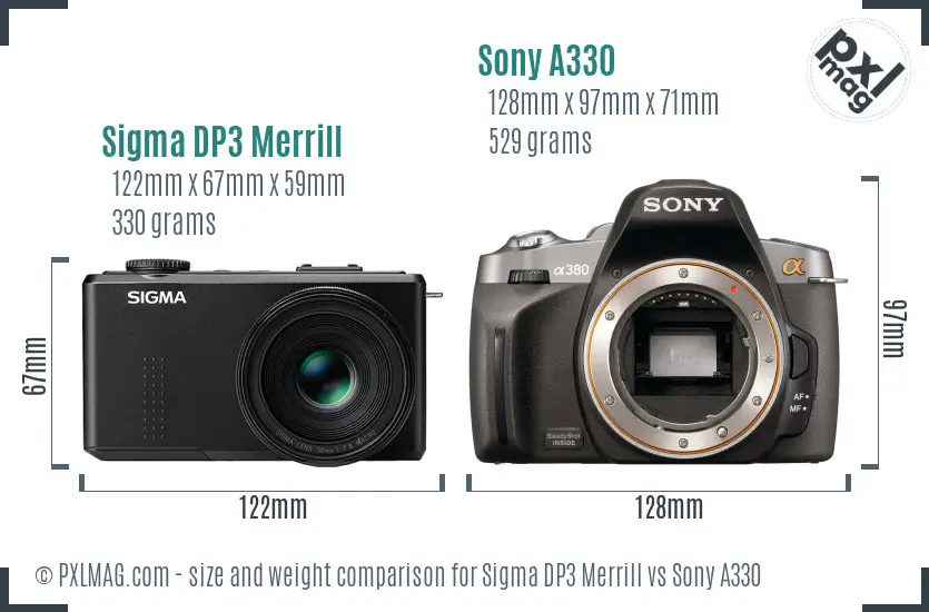 Sigma DP3 Merrill vs Sony A330 size comparison