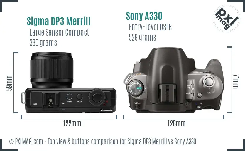 Sigma DP3 Merrill vs Sony A330 top view buttons comparison