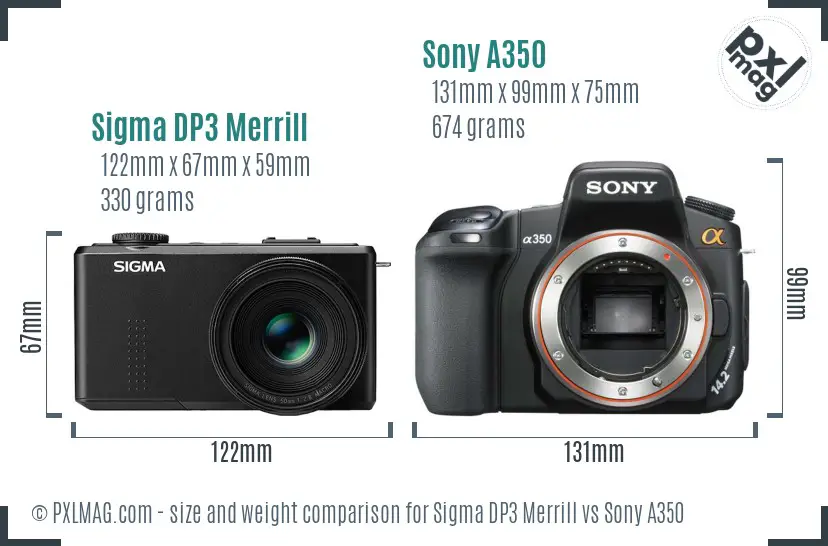 Sigma DP3 Merrill vs Sony A350 size comparison