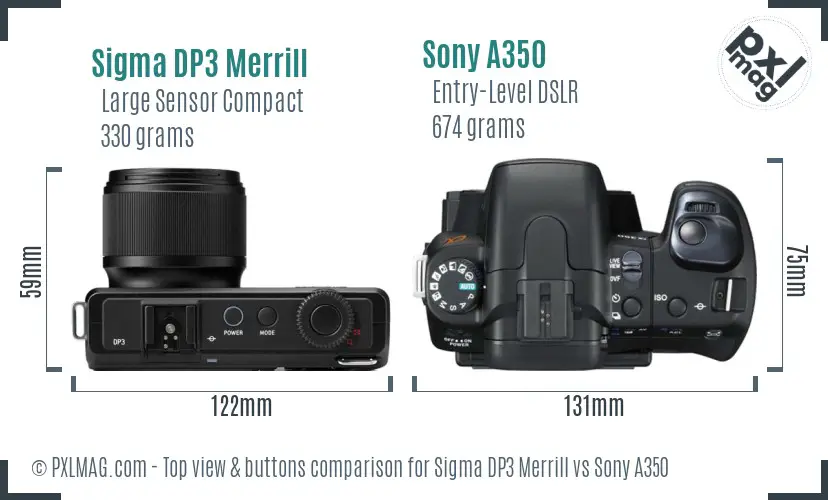 Sigma DP3 Merrill vs Sony A350 top view buttons comparison